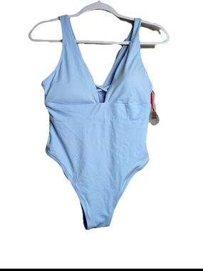 Padma X Bare Necessities Plunge One Piece Swimsuit Wind Surfer Blue Size 12 D24